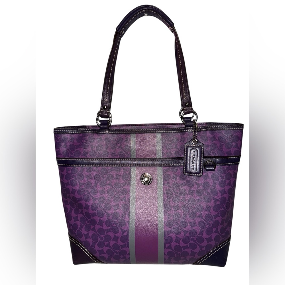 Coach Purple Signature Stripe Tote